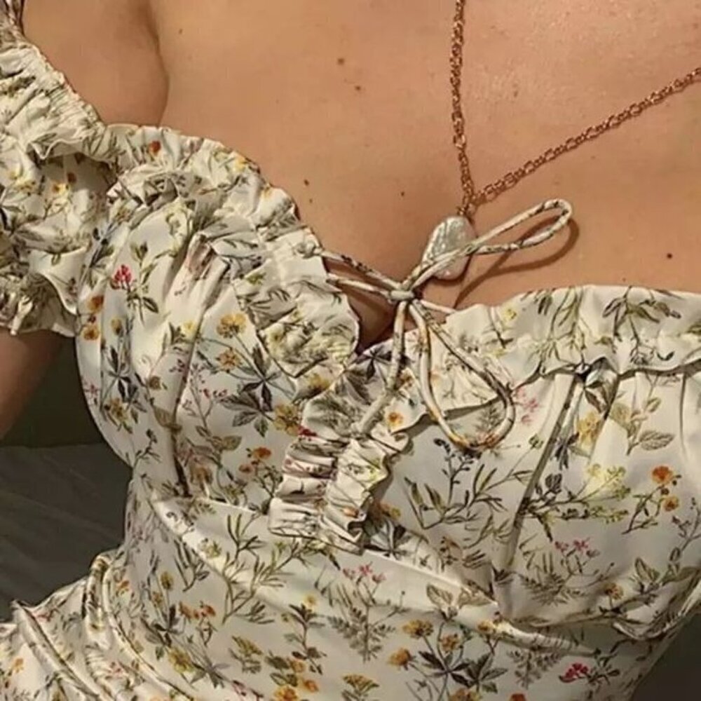 Summer Floral Off Shoulder Puff Sleeve Maxi Dress Woman Sexy Up Side Split - Picture 3 of 6
